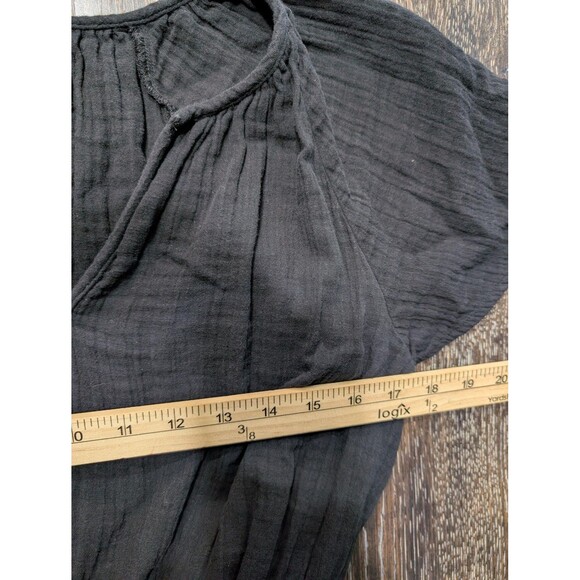 LOFT Outlet Dress Womens Small Black Short Sleeve V Neck 100% Cotton Boho Casual - Picture 6 of 8